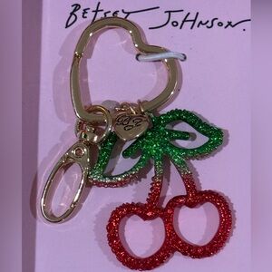 Betsey Johnson Gold and Red Cherry Keychain/ Bag Charm NWT